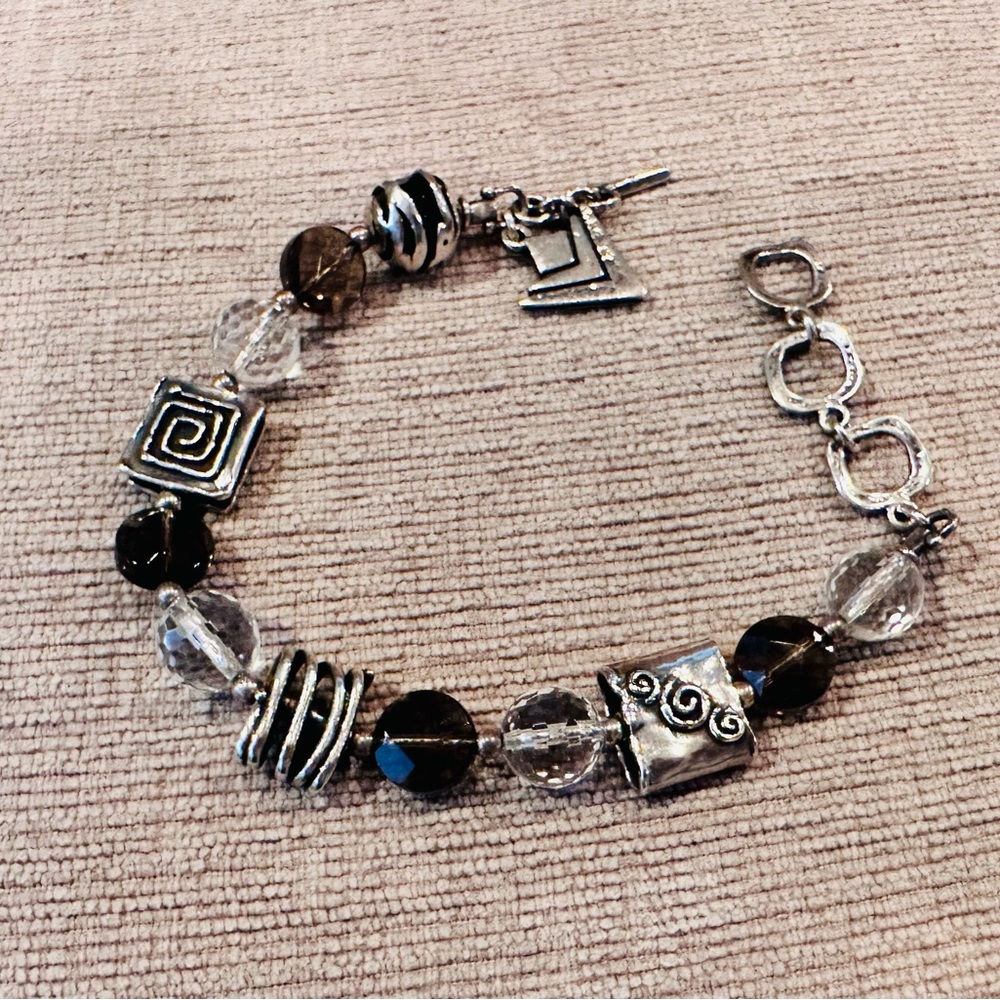 Elegant Sterling Silver, Smoky Quartz and Crystal Bracelet